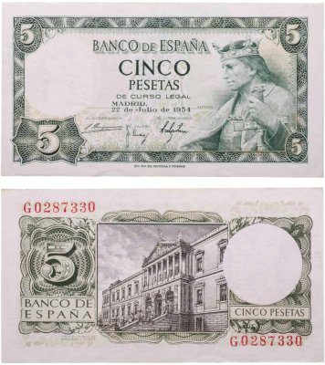 купить Испания 5 песет 1954 (Pick 146a)