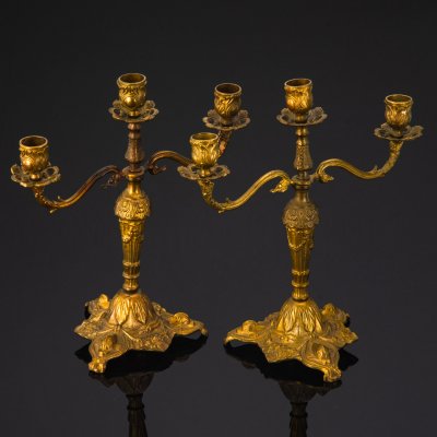 купить Канделябры парные на 3 свечи, исполненные в стиле "Ампир", латунь, Европа, 1930-1950 гг.