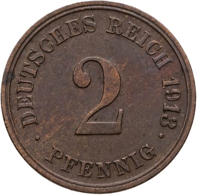 купить Германия 2 пфеннига (pfennig) 1913 G знак монетного двора: "G" - Карлсруэ