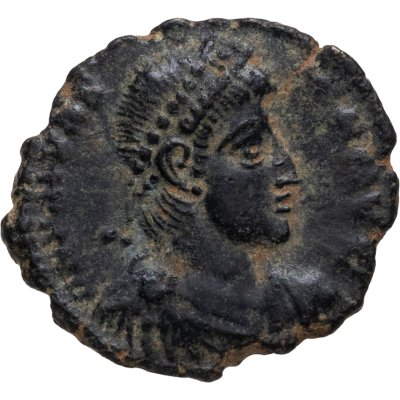 купить Римская Империя, Валент , 364–378 годы, Нуммий (реверс: император идет вправо, волочит за волосы пленника)