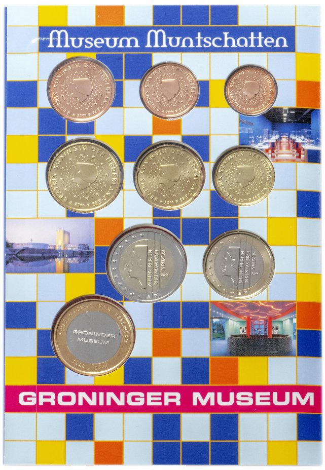 купить Нидерланды 2011 официальный годовой набор евро из 8 монет и жетона "Гронингенский музей" в буклете
