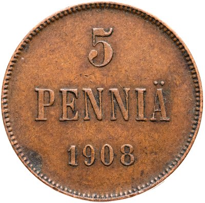 купить 5 пенни (pennia) 1908 Российская Финляндия