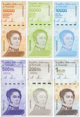 купить Венесуэла - набор (6 шт) 10000, 20000, 50000, 200000, 500000,1000000 боливар 2019 (2021) UNC