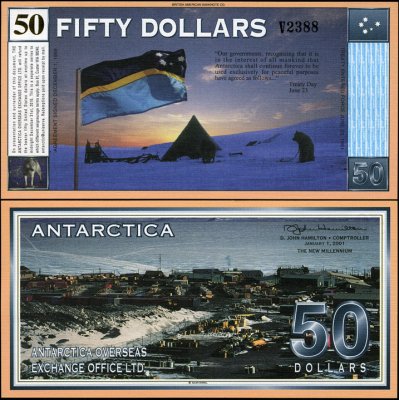 купить Антарктида 50 долларов 01.01.2001 [Бумага Pick NL] "Банкнота выпущена специально для коллекционеров и не является официальной денежной единицей."