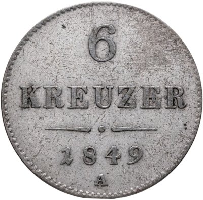 купить Австрия 6 крейцеров 1849, знак монетного двора "A" - Вена