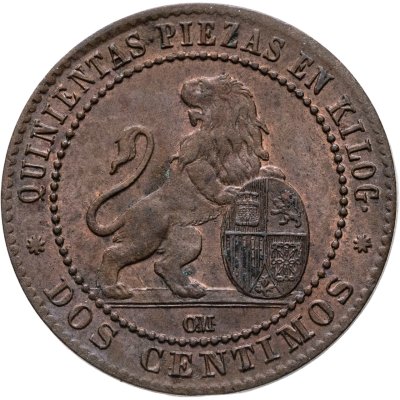 купить Испания 2 сентимо (centimos) 1870