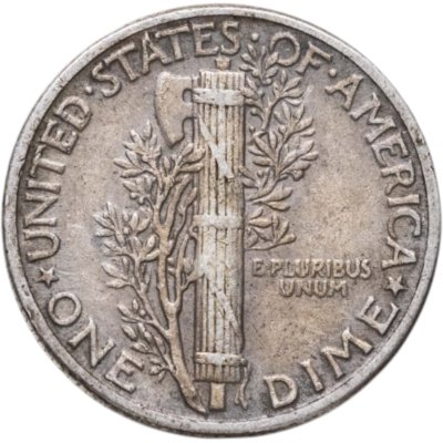 Купить США 10 центов (дайм, one dime) 1944  Mercury Dime (дайм «Меркурий») без обозначения монетного двора