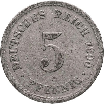 купить Германия 5 пфеннигов (pfennig) 1900 A знак монетного двора: "A" - Берлин
