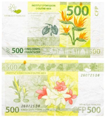 купить Французские Тихоокеанские территории Полинезия - 500 франков 2014 Цветы "Плюмерии (франжипани), таитянская гардения"