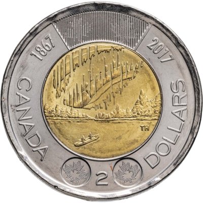 купить Канада 2 доллара (dollars) 2017 150 лет Конфедерации Канада - Полярное сияние