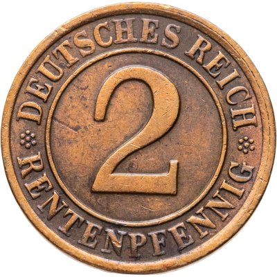 купить Германия 2 пфеннига (рентенпфеннига, rentenpfennig) 1923 F знак монетного двора "F" — Штутгарт