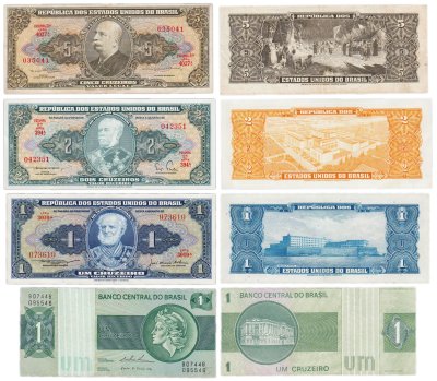 купить Бразилия набор из 4 банкнот 1, 2, 5 крузейро 1944-1972