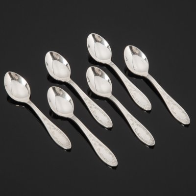 купить Набор из 6 ложек кофейных "Пламя", мНЦ (медь-никель-цинк), штамповка, Кольчугинский завод цветных металлов, СССР, 1962-1991 гг.