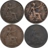 Купить Великобритания набор из 4 монет 1 пенни (penny) 1874, 1908, 1911, 1936