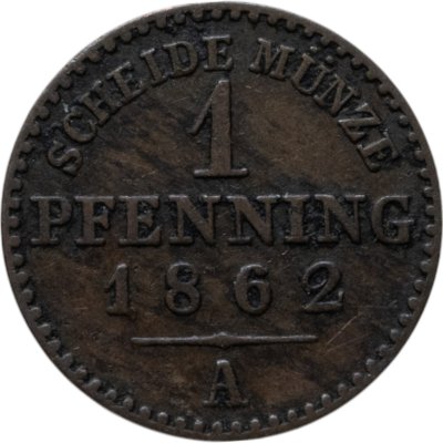 купить Пруссия 1 пфеннинг 1862 А