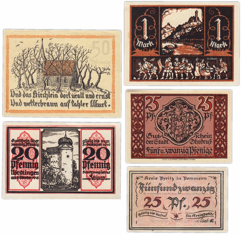 купить Германия (разные земли) набор из 5 нотгельдов 1917-1922