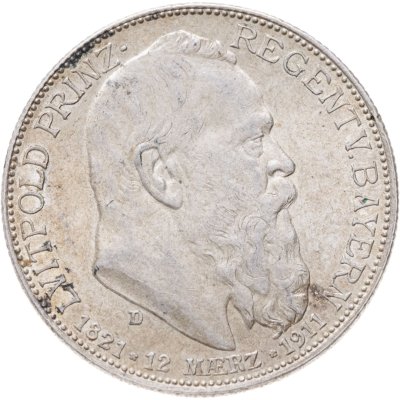 купить Германская Империя, Бавария 2 марки (mark) 1911 "90 лет со дня рождения Луитпольда Баварского"