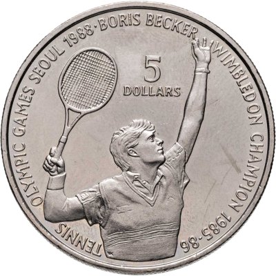 купить Ниуэ 5 долларов (dollars) 1987 "XXIV летние Олимпийские Игры, Сеул 1988 - Теннис, Борис Беккер"