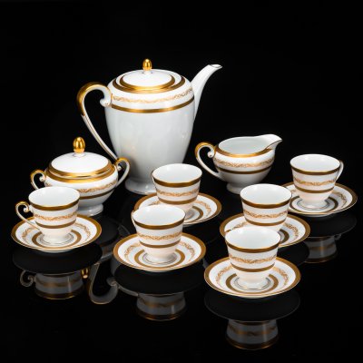 купить Сервиз кофейный с растительным декором на 6 персон, серия "Charleroi-Bruxelles", фарфор, золочение, Tirschenreuth, Германия, 1969-1990 гг.