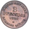 Купить Германская империя, Мекленбург-Шверин 2 пфеннига  1872
