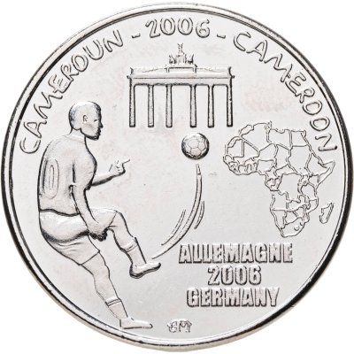 купить Монетовидный жетон Камерун 1500 франков 2006 "Чемпионат мира по футболу 2006 в Германии Бранденбургские ворота"