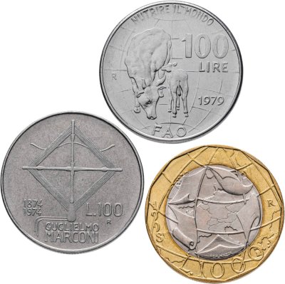 купить Италия набор монет 100 и 1000 лир 1974-1998 (3 шт)