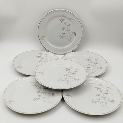 купить Набор десертных тарелок на 6 персон с растительным декором, фарфор, деколь, золочение, Weimar Porzellan (Веймарский фарфор), Германия, 1970-1990 гг.