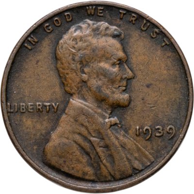 купить США 1 цент (cent) 1939 Линкольн, пшеничный цент (Wheat Penny) без обозначения монетного двора