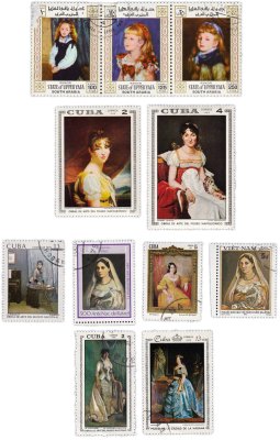 купить Набор из 8 марок и 1 квартблок "Девушки. Женщины. Портреты"