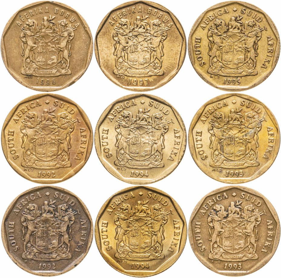 купить ЮАР набор из 9 монет 20 центов (cent) 1992-1997