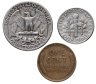 Купить США набор из 3-х монет 1, 10 и 25 центов (cents) 1909-1964 с портретами Авраама Линкольна, Франклина Рузвельта и Джорджа Вашингтона