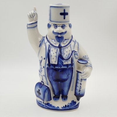 купить Штоф "Доктор", авторы Ольга и Михаил Пулеметовы, Гжель, фарфор, роспись, Россия, 2000-2020 гг.