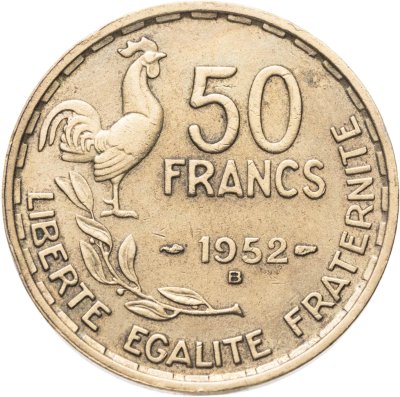 купить Франция 50 франков (francs) 1952 B знак монетного двора: "B" - Бомон-ле-Роже