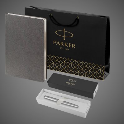 Купить Подарочный набор: Ручка перьевая Parker Jotter Stainless Steel и Ежедневник недатированный серый, Кожа и мех: искусственная кожа, нержавеющая сталь, 2026 г.