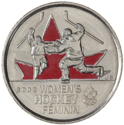 купить Канада 25 центов (cents) 2009 Победа женской сборной по хоккею на олимпиаде Солт-Лейк-Сити 2002, Цветное покрытие