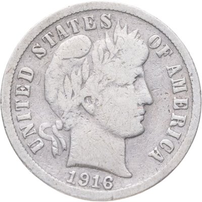 купить США 10 центов (дайм, one dime) 1916 S Barber Dime знак монетного двора: "S" - Сан-Франциско