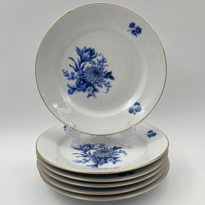 купить Набор из 6-ти десертных тарелок с декором в виде синих цветов, фарфор, деколь, золочение, Kahla, ГДР, 1968-1987 гг.