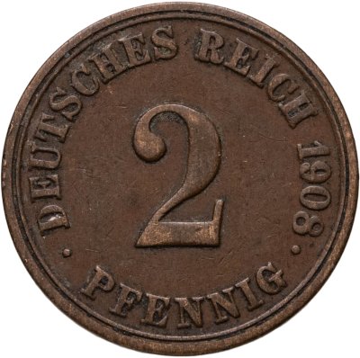 купить Германия 2 пфеннига (pfennig) 1908 A знак монетного двора: "A" - Берлин