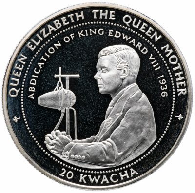 купить Республика Малави 20 квача 1998 "Отречение короля Эдуарда VIII" с сертификатом