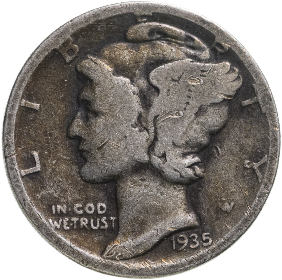 купить США 10 центов (дайм, one dime) 1935  Mercury Dime Без отметки монетного двора