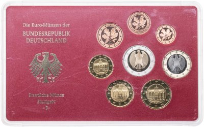 купить Германия 2002 набор из 8-ми монет евро Proof в официальном пластике Монетный двор Штутгарт F