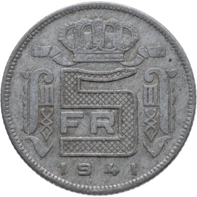 купить Бельгия 5 франков (francs) 1941 Надпись на голландском - 'DER BELGEN'