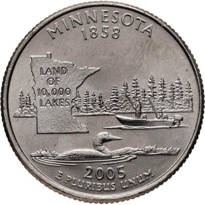 купить США 25 центов (квотер, 1/4 доллара, quarter dollar) 2005 "Миннесота (Minnesota)" Знак монетного двора "P" - Филадельфия