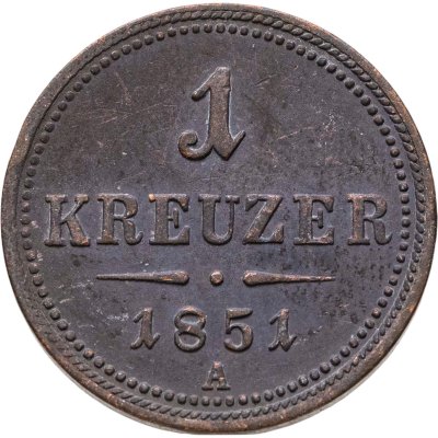 купить Австрия 1 крейцер (kreuzer) 1851, знак монетного двора "А" - Вена