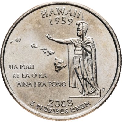 купить США 1/4 доллара (квотер, 25 центов) 2008 Р "Штат Гавайи", знак монетного двора: "P" - Филадельфия