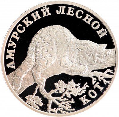 Купить 1 рубль 2004 СПМД Proof "Красная книга: амурский лесной кот"