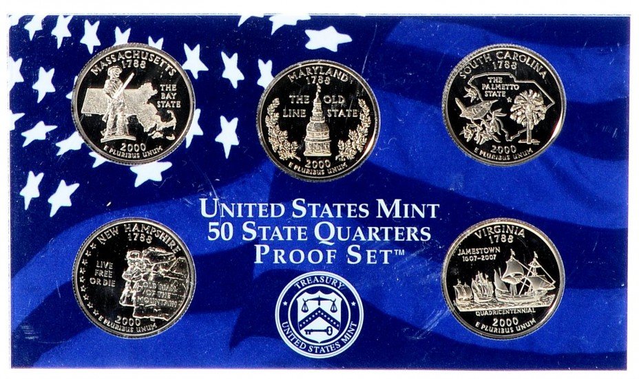 купить Годовой набор квотеров США 2000 "Штаты" (5 монет) в упаковке