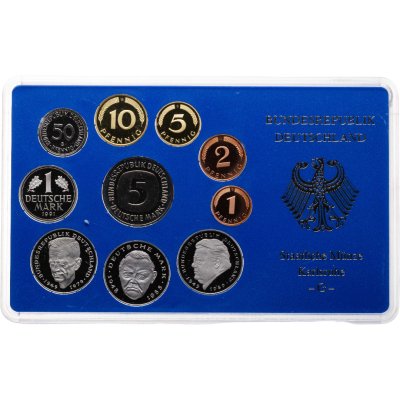 купить Германия, ФРГ, годовой набор монет 1991 G в банковском футляре, знак монетного двора: "G" - Карлсруэ