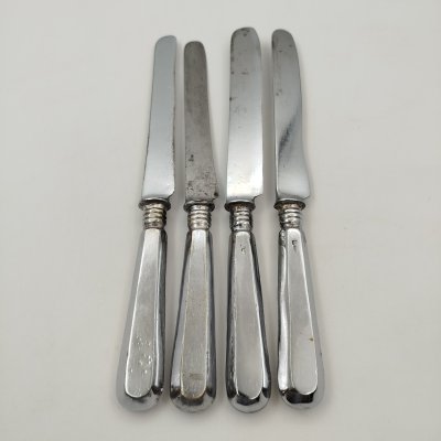 купить Набор из 4-х столовых ножей, латунь, нержавеющая сталь, серебрение, Fraget (Фабрика серебряных и плакированных изделий Иосифа Фраже), Польша, 1896-1915 гг.