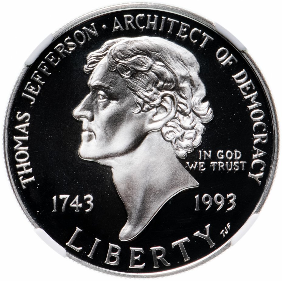 Мул Джефферсона монета. Диск Джефферсона. 1 Доллар 1993 года выпуска. 100 USD 1993.
